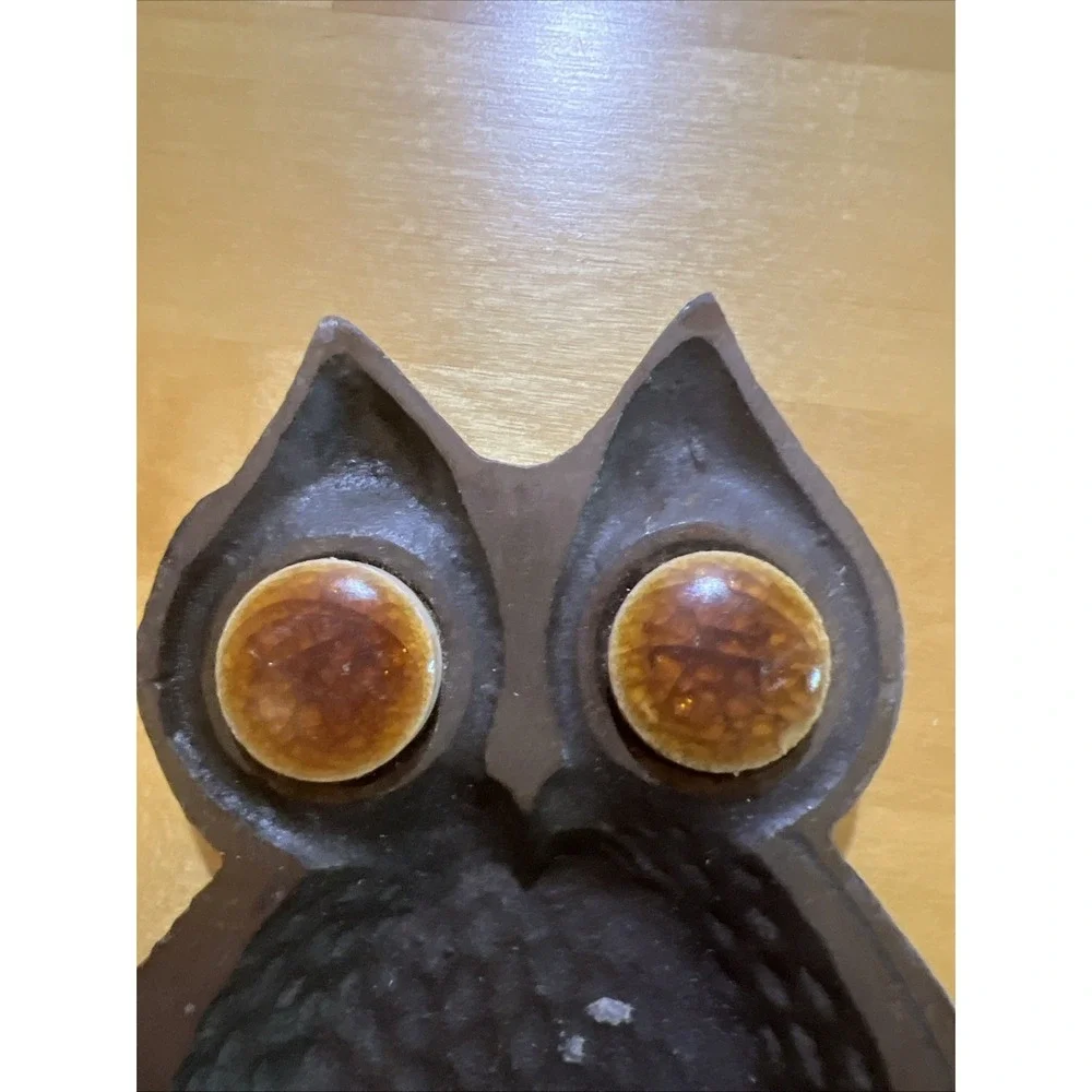 Vintage Owl Trinket DISH Ash Tray Cast Iron Metal Spoon Rest Y1